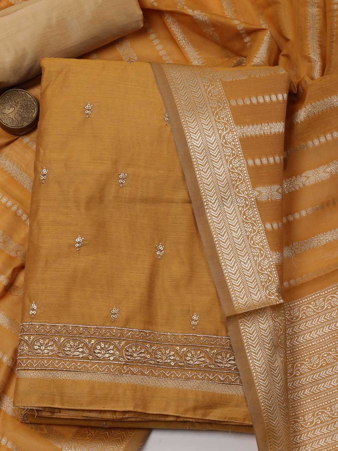 

Meena Bazaar Embroidered Sequinned Unstitched Dress Material, Mustard