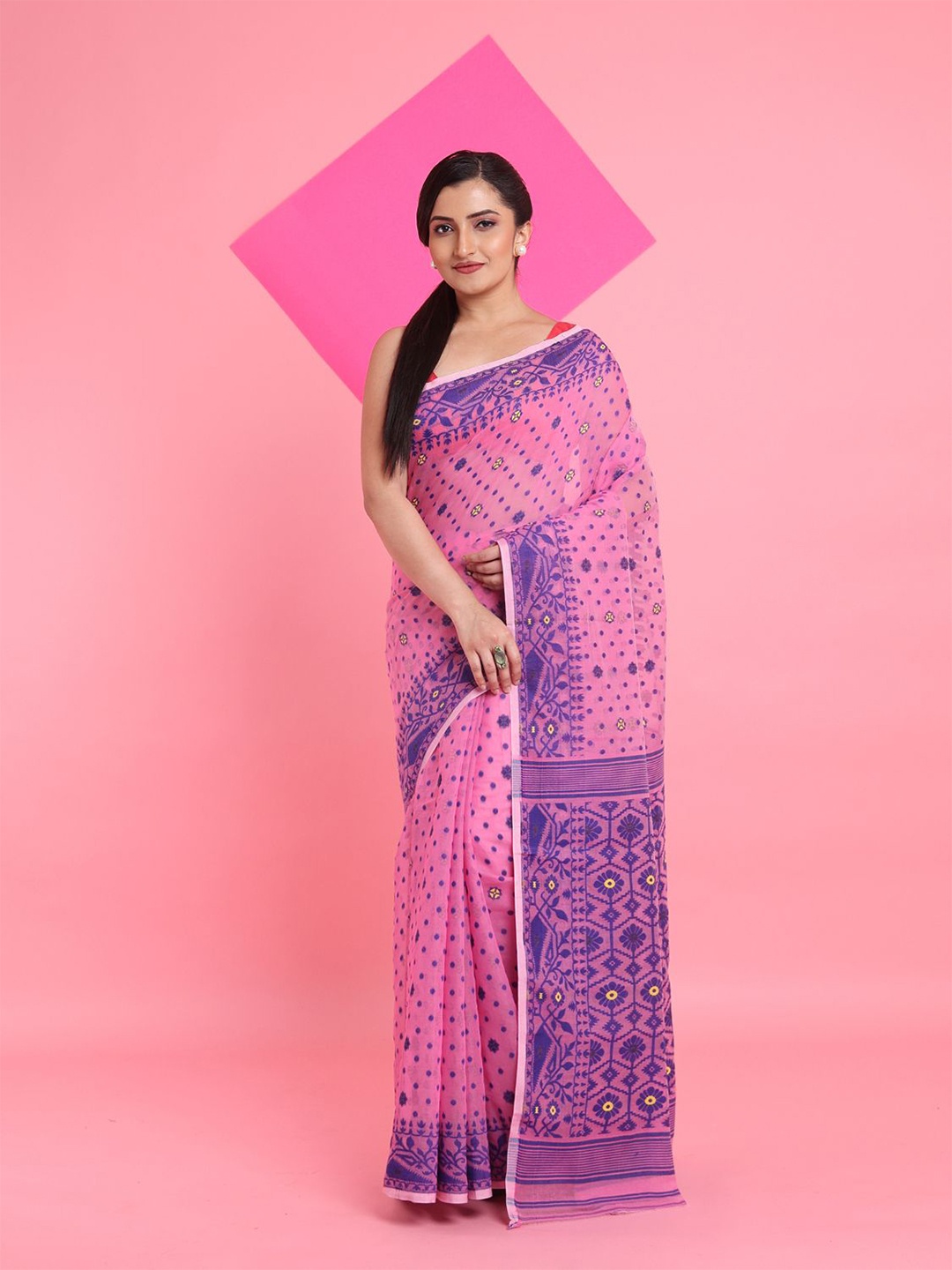 

Arhi Woven Design Jamdani Saree, Pink