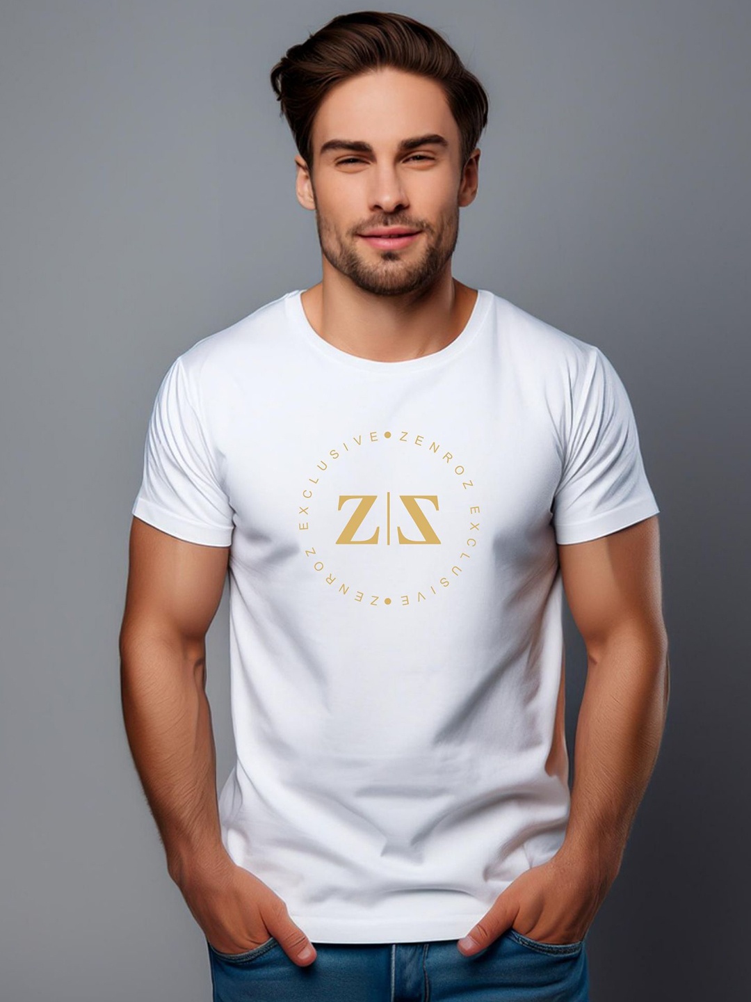 

Zenroz Unisex Zenith Printed Round Neck Cotton T-Shirt, White