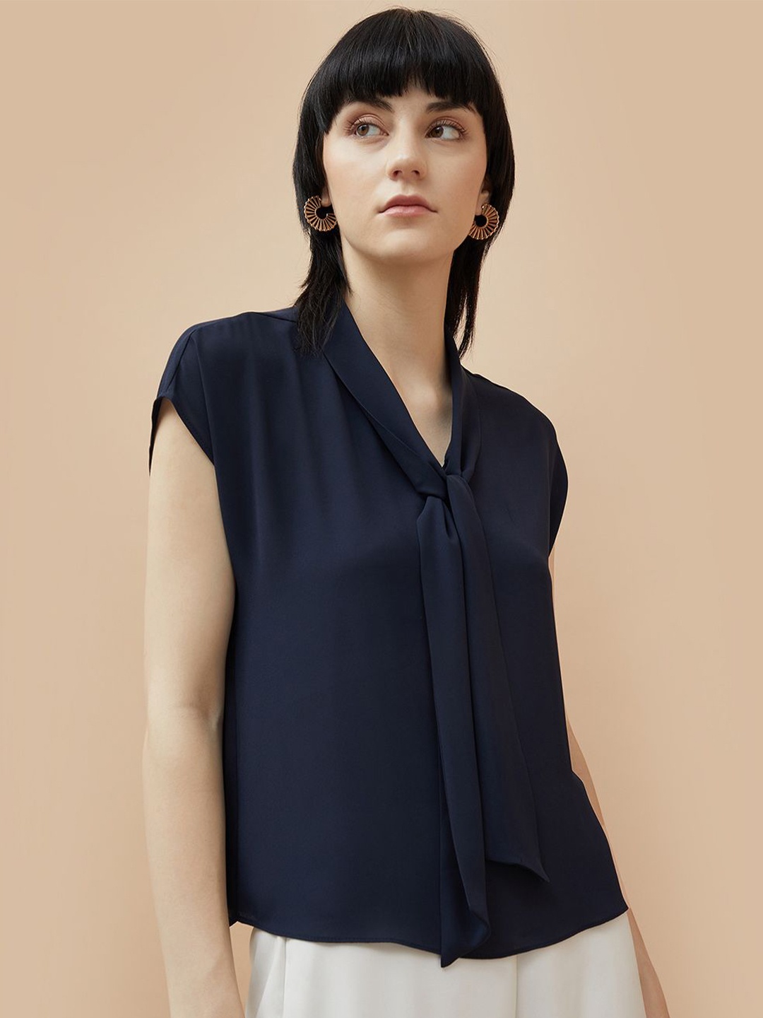 

CODE by Lifestyle Women Solid Tie-Up Neck Top, Blue