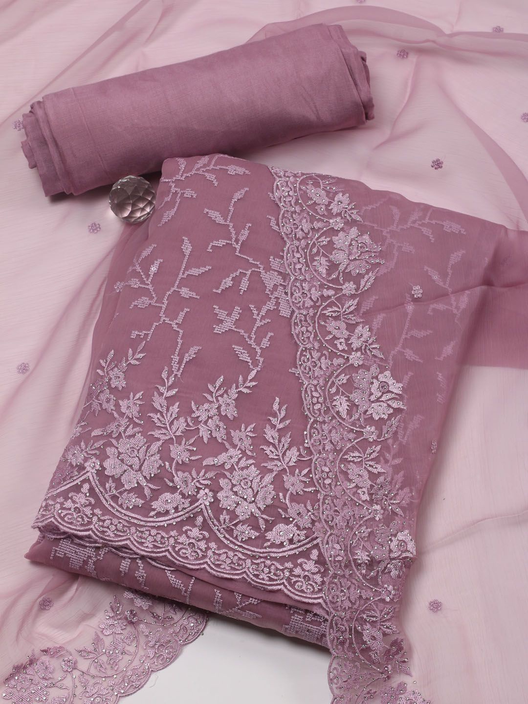 

Meena Bazaar Embroidered Unstitched Dress Material, Mauve