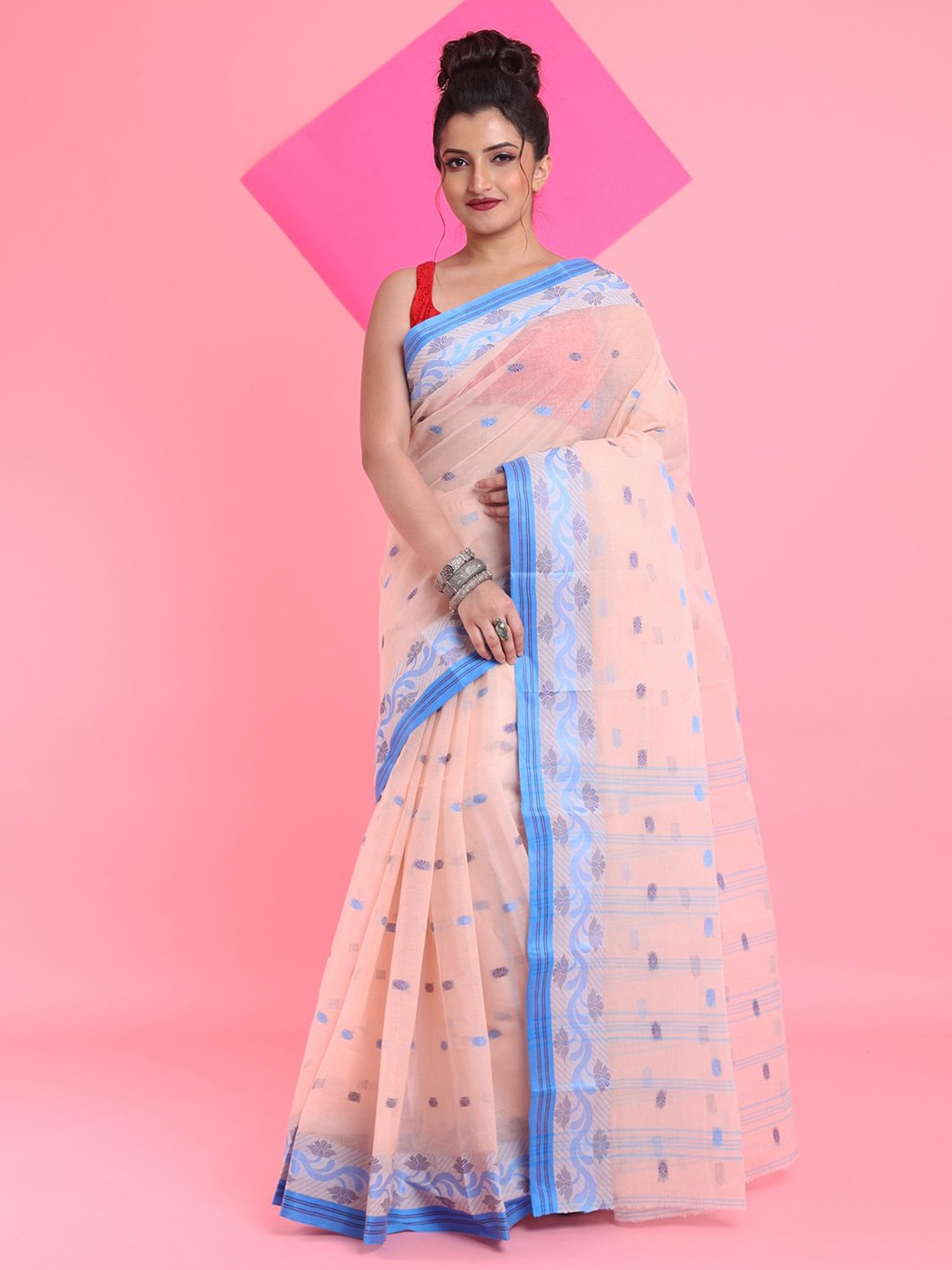 

Arhi Woven Design Taant Pure Cotton Saree, Peach