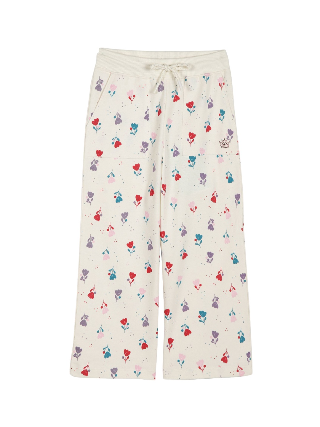 

PLUM TREE Girls Floral Printed Cotton Track Pants, Beige