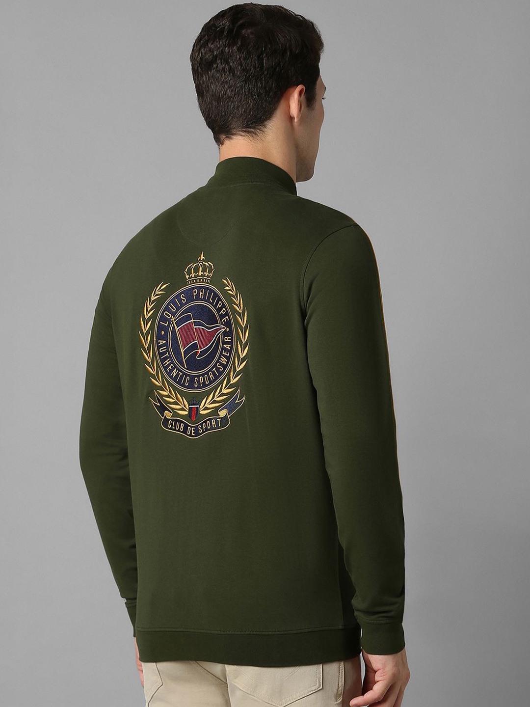 

Louis Philippe Sport Men Embroidered Brand Logo Pure Cotton Sweatshirt, Olive