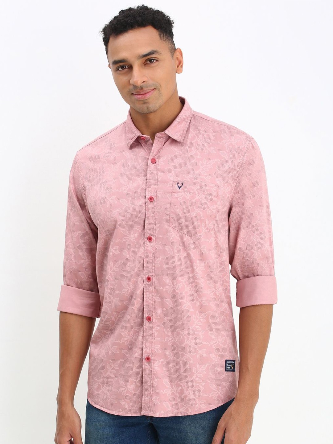 

Allen Solly Men Custom Spread Collar Floral Printed Cotton Casual Shirt, Pink
