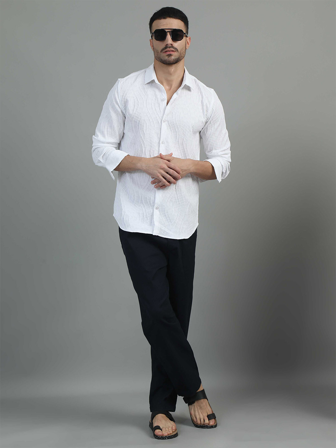 

SORATIA Men Opaque Striped Casual Shirt, White