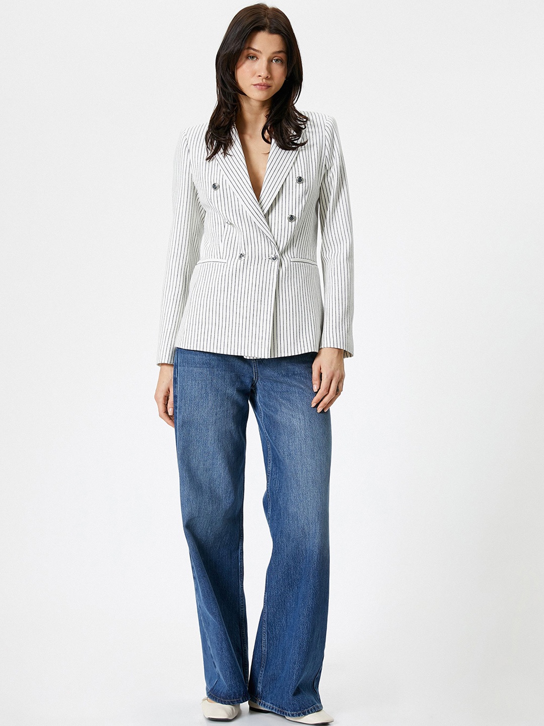 

Koton Women Longline Tailored Jacket with Patchwork, Blue