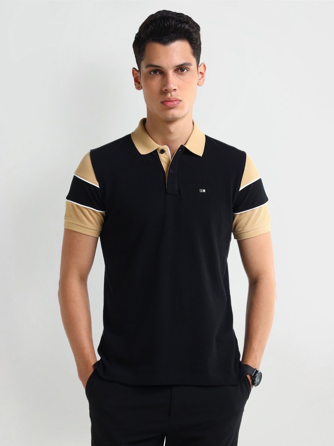

Arrow Men Solid Polo Collar Cotton T-shirt, Black