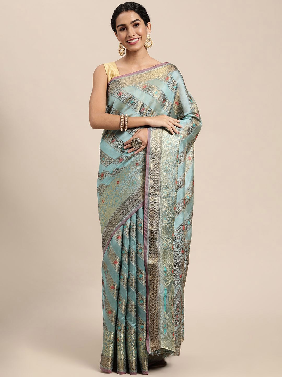 

KIMISHA Woven Design Zari Organza Kanjeevaram Saree, Blue