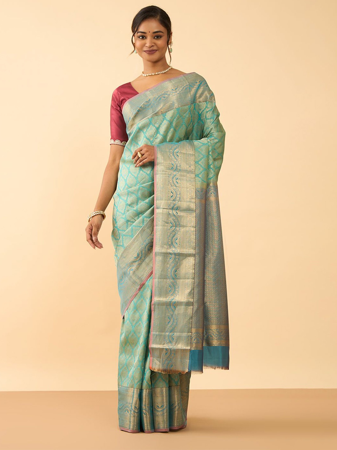 

Taneira Woven Design Zari Silk Blend Saree, Blue