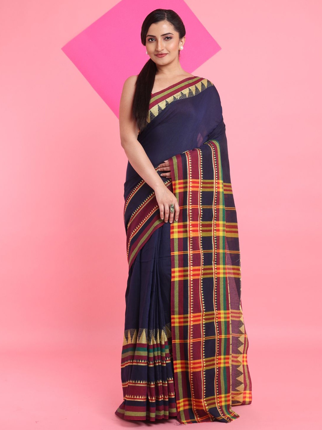 

Arhi Woven Design Pure Cotton Saree, Navy blue
