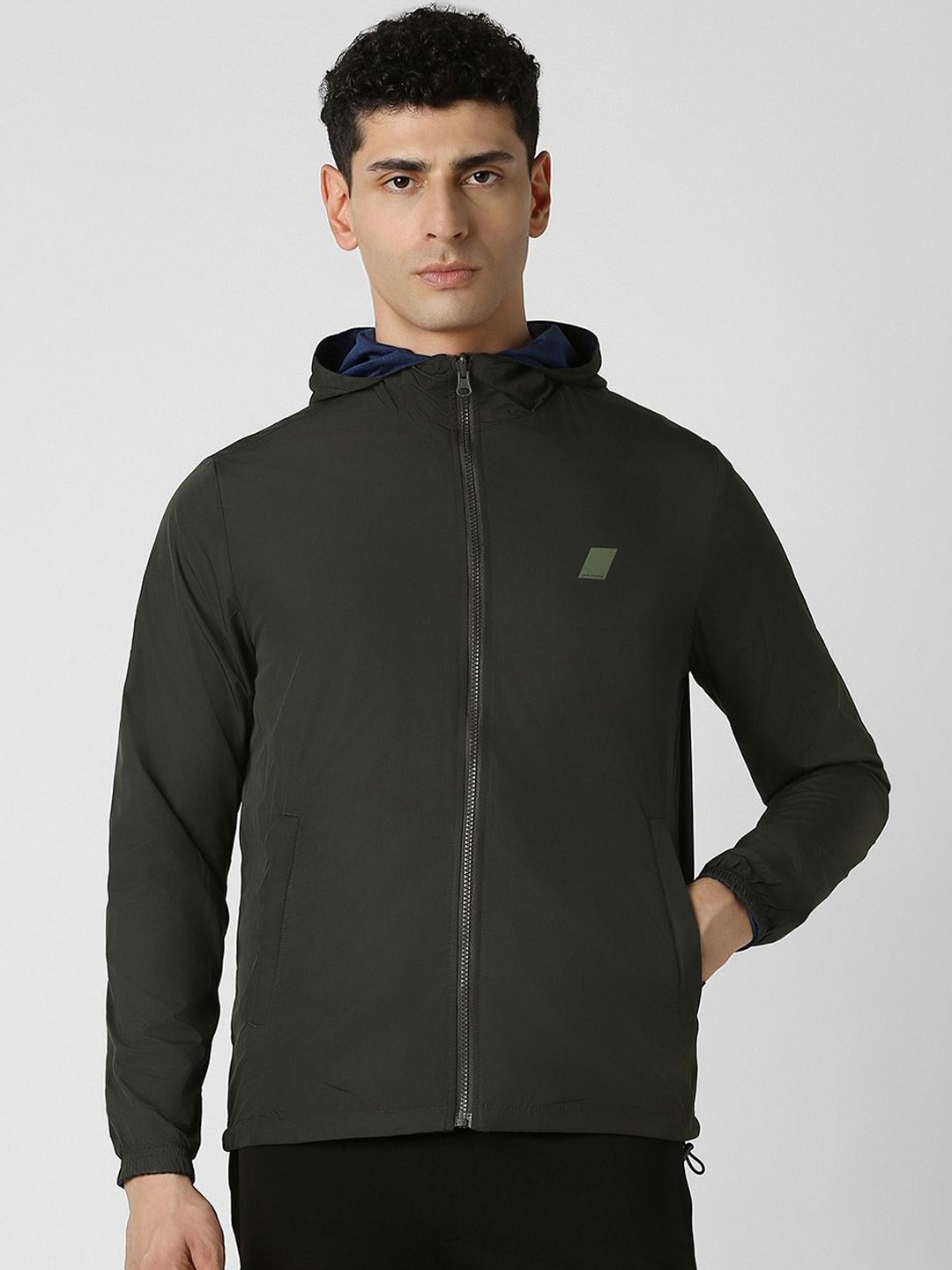 

Van Heusen Flex Men Solid Hooded Reversible Sporty Jacket, Navy blue