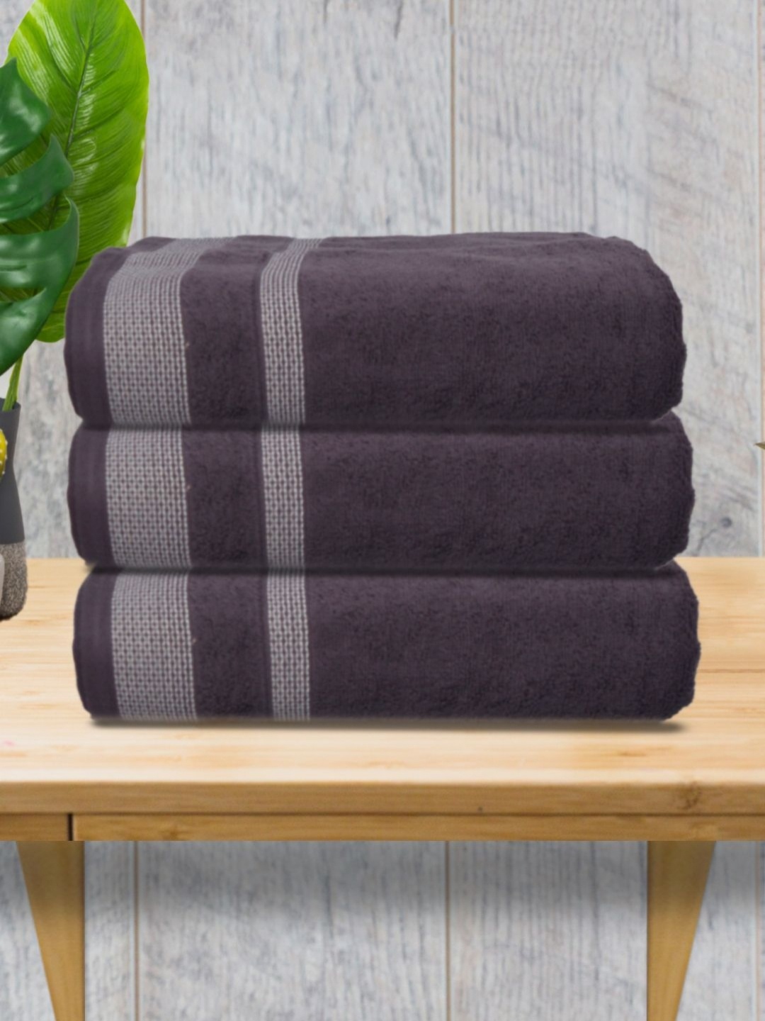 

Aura Purple & White 3 Pieces Striped Cotton 400 GSM Bath Towels