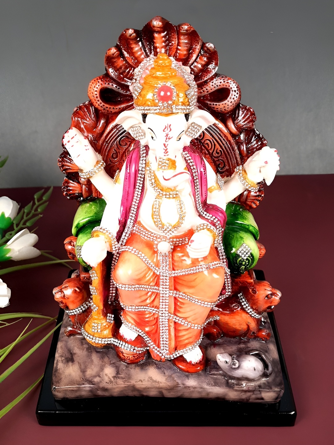 

apka mart Orange Colored & White Ganesh Idol Showpiece
