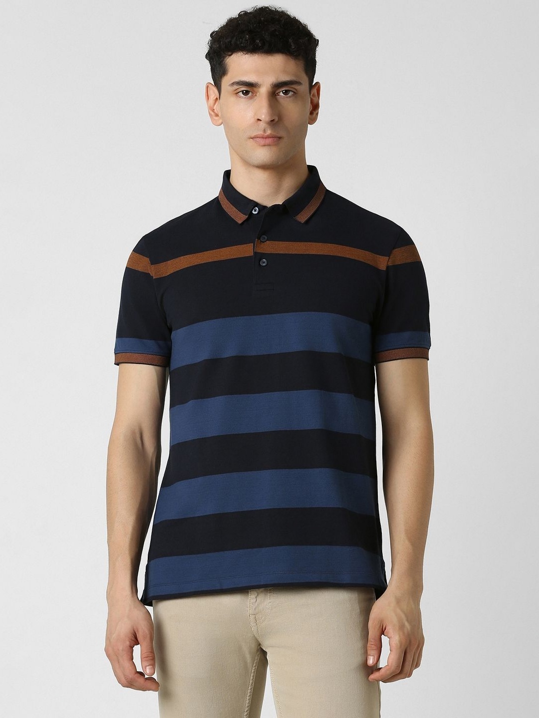 

Van Heusen Sport Men Striped Polo Collar Cotton T-shirt, Navy blue