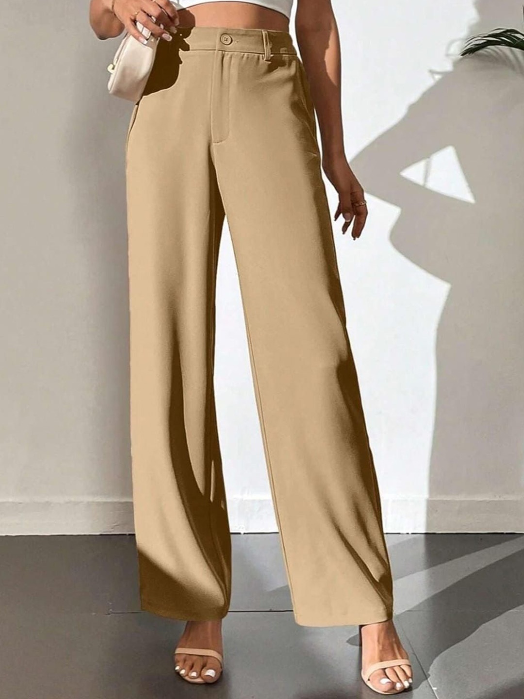 

Next One Women Smart High-Rise Easy Wash Trousers, Beige