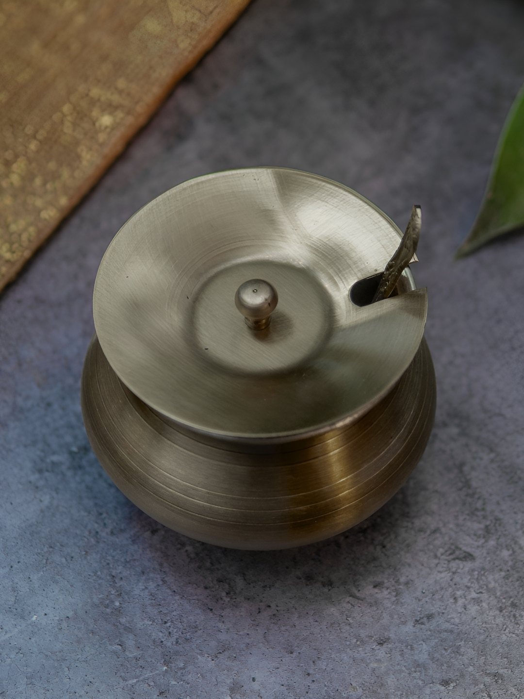 

Ambi Home Dark-Brown Striped Pure Brass Ghee Pot With Spoon 350ml