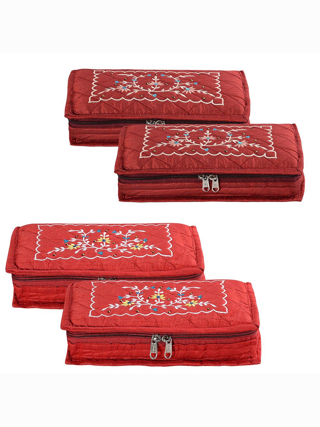 

Kuber Industries Maroon & Red 4 Pieces Embroidery Jewellery Organisers