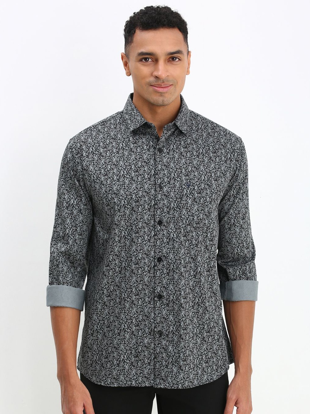 

Allen Solly Men Spread Collar Floral Printed Cotton Slim Fit Casual Shirt, Grey