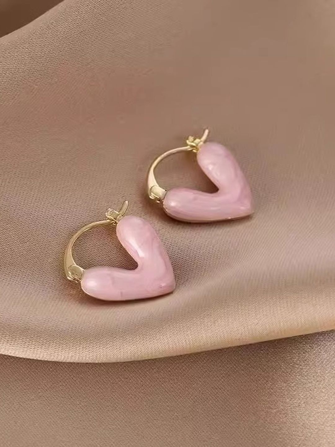 

Krelin Stainless Steel Gold-Plated Heart Shaped Antique Hoop Earrings, Pink