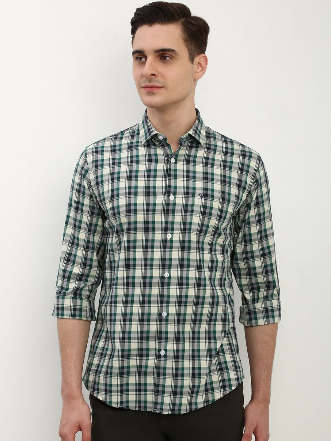 

Allen Solly Men Spread Collar Tartan Checked Cotton Slim Fit Casual Shirt, Multi