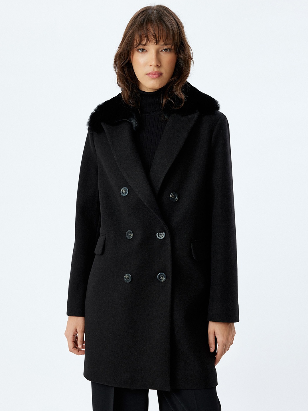 

Koton Double-Breasted Overcoat, Black