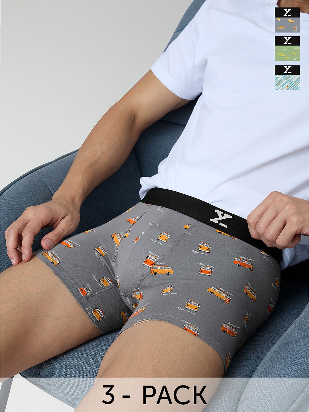 

XYXX Pack Of 3 Graphic Print Pure Cotton Trunks XYBRF2PCKN690, Grey