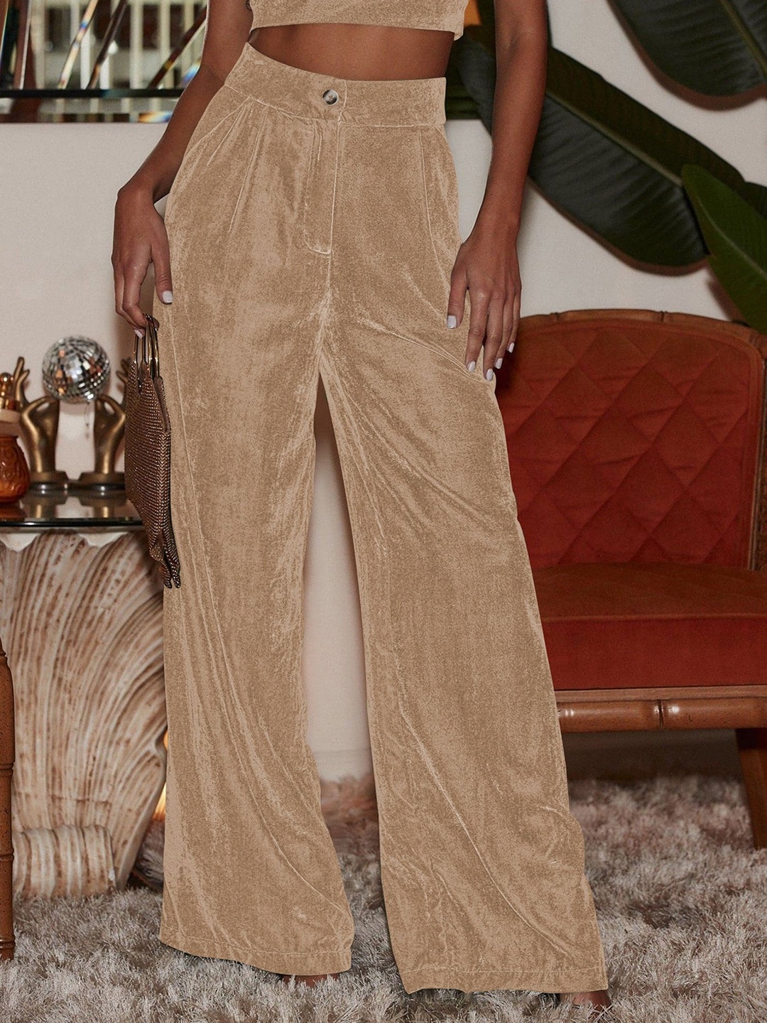 

StyleCast Women Loose Fit High-Rise Trousers, Beige