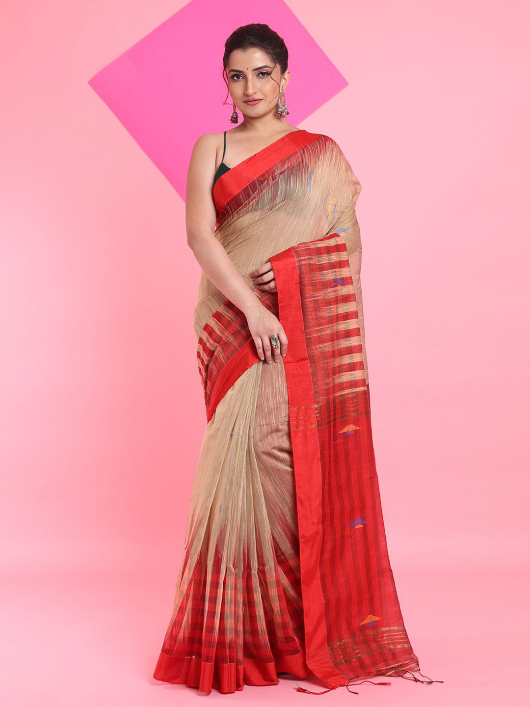 

Arhi Woven Design Ikat Saree, Beige