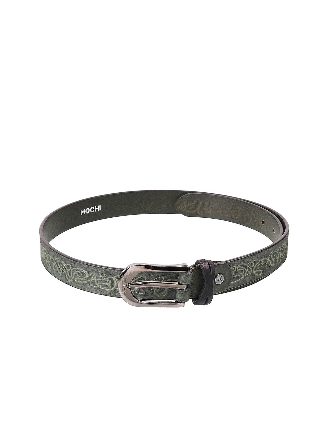 

Mochi Women Printed Tang Closure Leather Belt, Green
