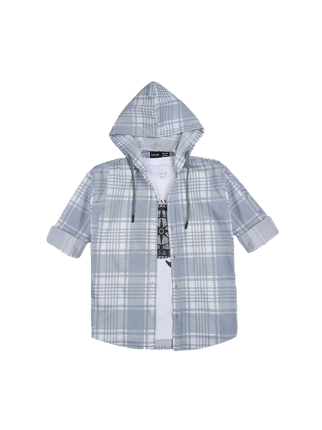 

CAVIO Boys Pack Of 2 Comfort Hood Tartan Checked Cotton Casual Shirts, Grey