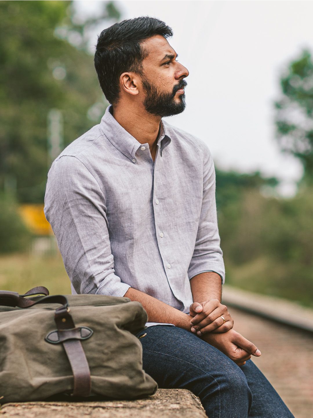

Monks of Method Men Comfort Button-Down Collar Solid Linen Casual Shirt, Grey