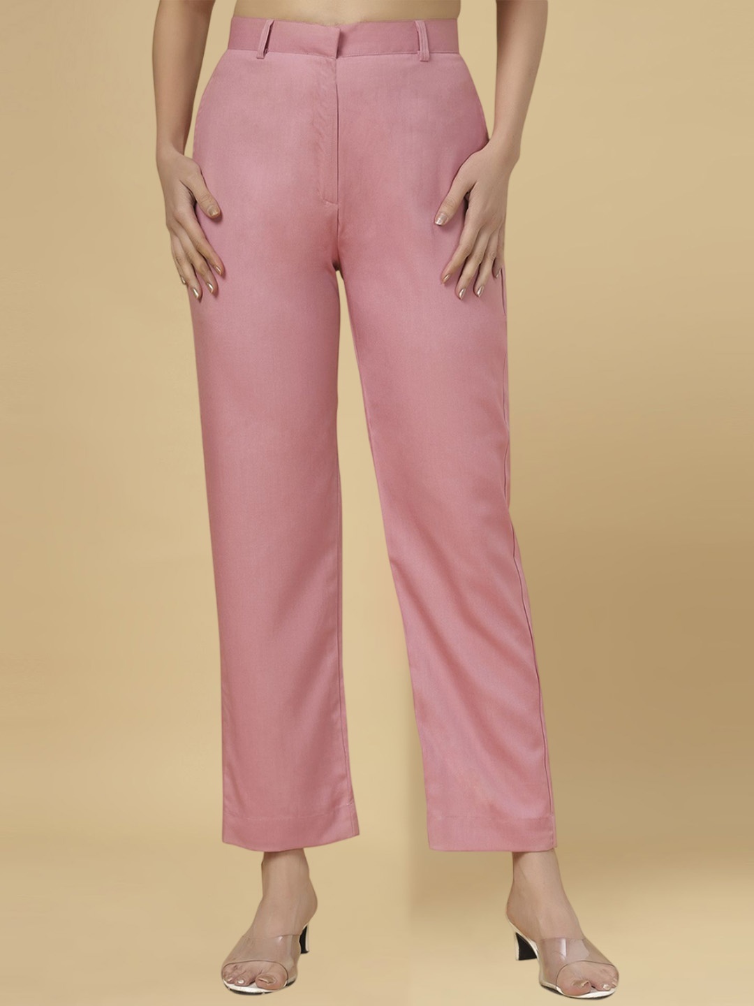 

Bottoms.love Women Solid Straight Fit Formal Trousers, Magenta