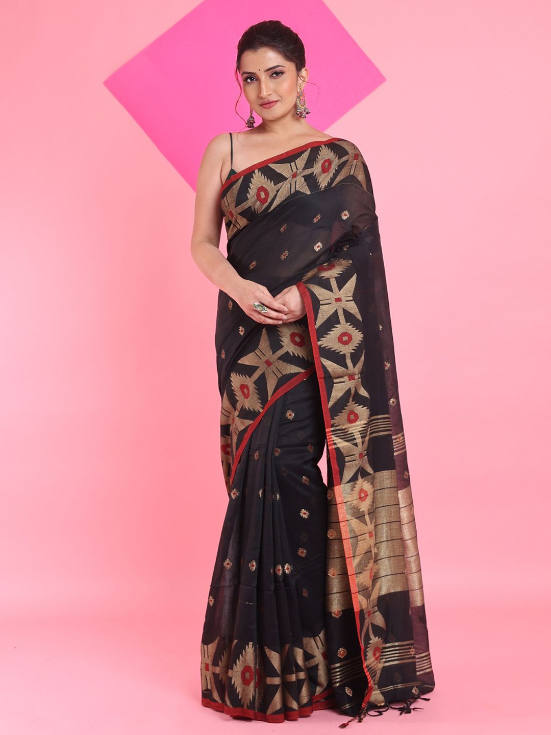 

Arhi Woven Design Zari Pure Cotton Saree, Black