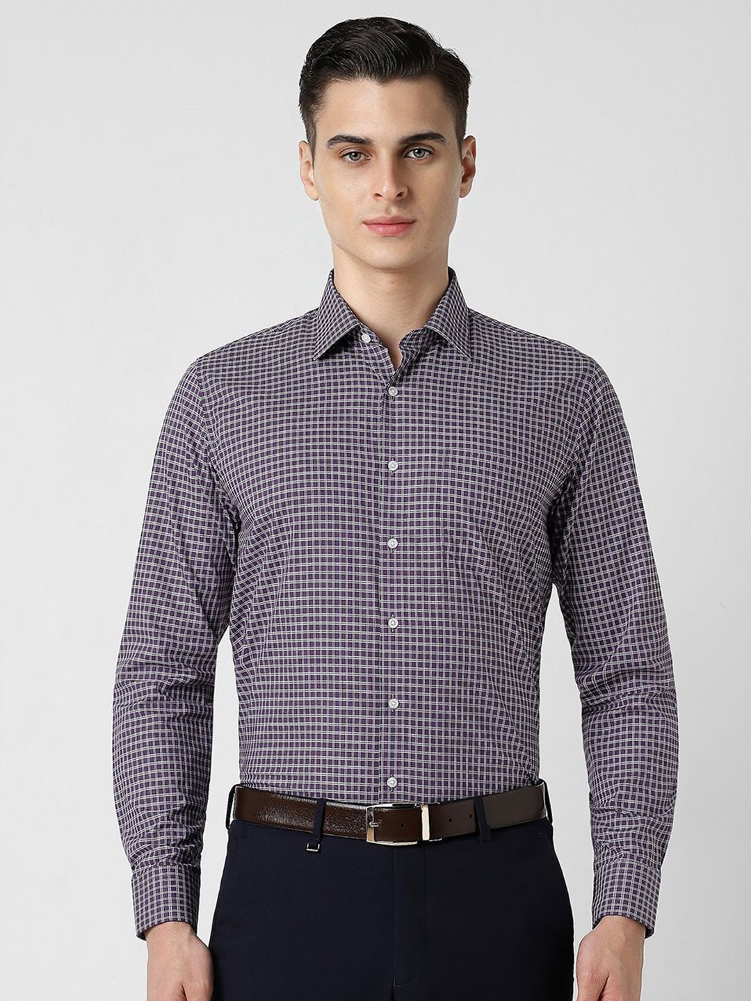 

Van Heusen Men Spread Collar Micro Checked Cotton Slim Fit Formal Shirt, Purple