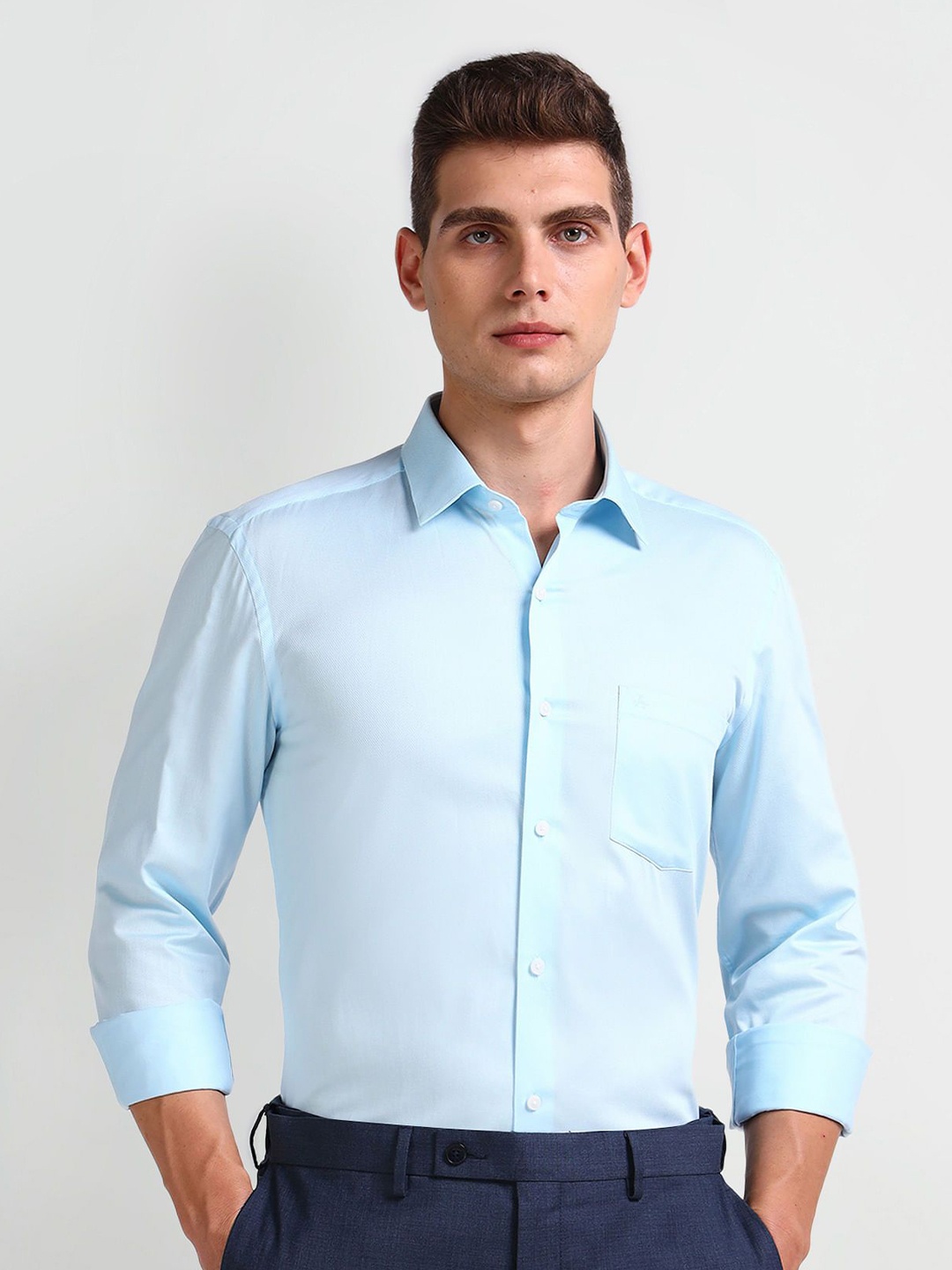 

Arrow Men Smart Spread Collar Solid Cotton Slim Fit Formal Shirt, Blue