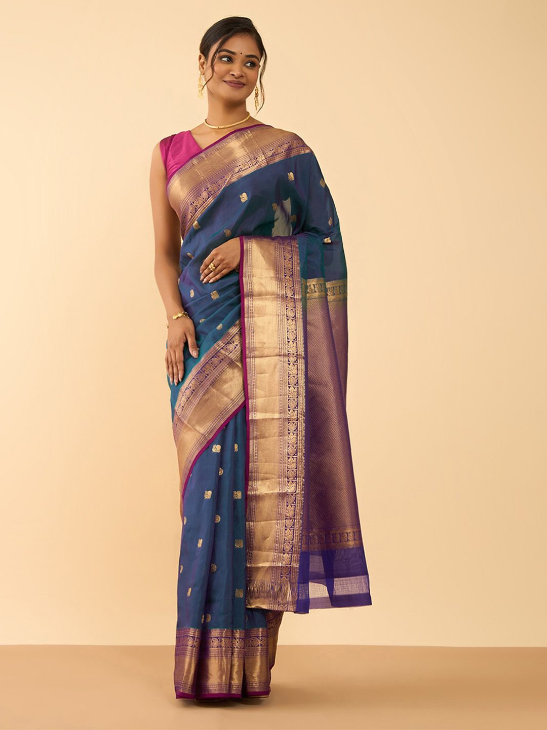 

Taneira Woven Design Zari Kanjeevaram Saree, Blue