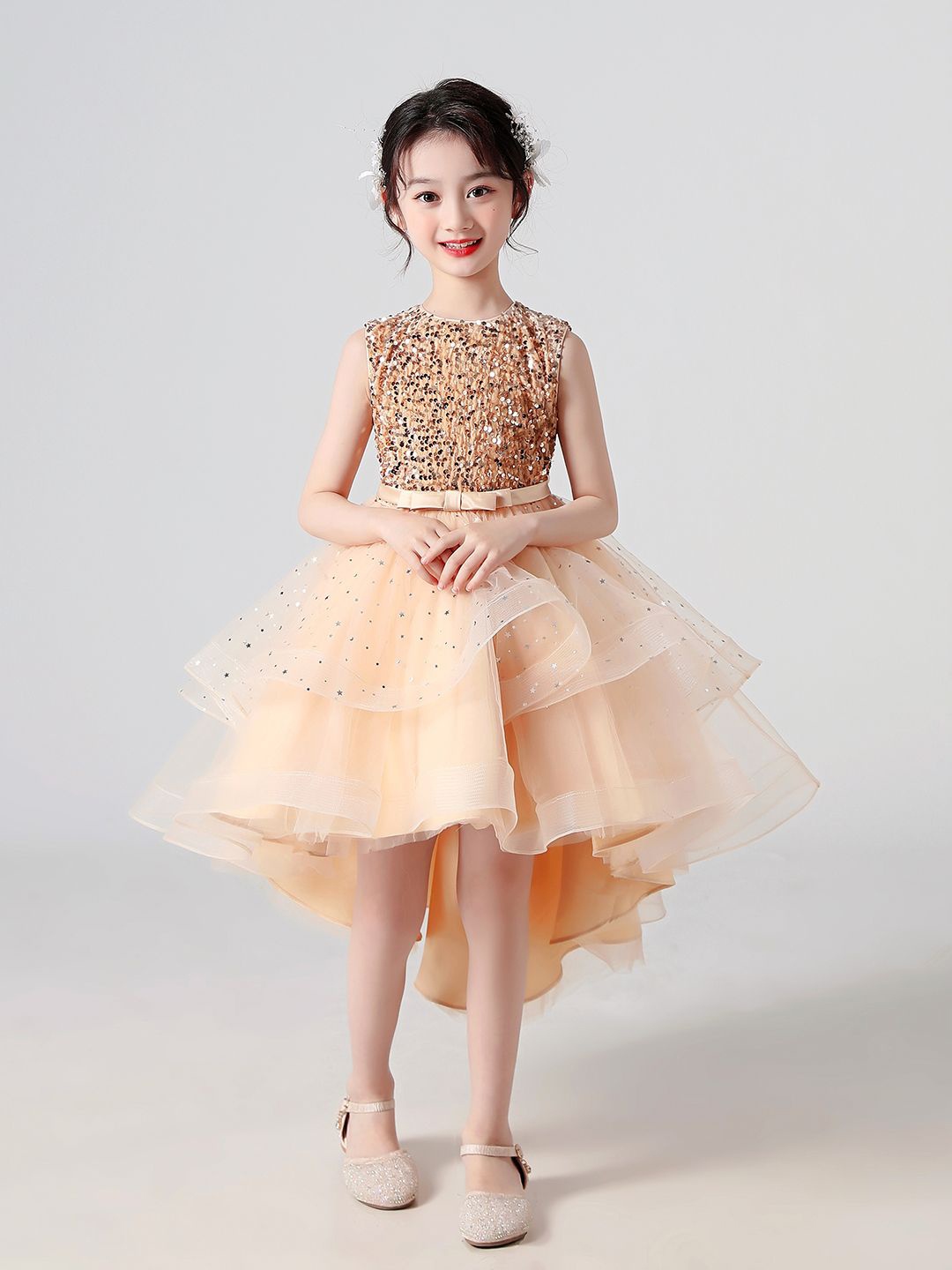 

JC SPARKLE Girls Embellished Sleeveless Fit & Flare Dress, Champagne