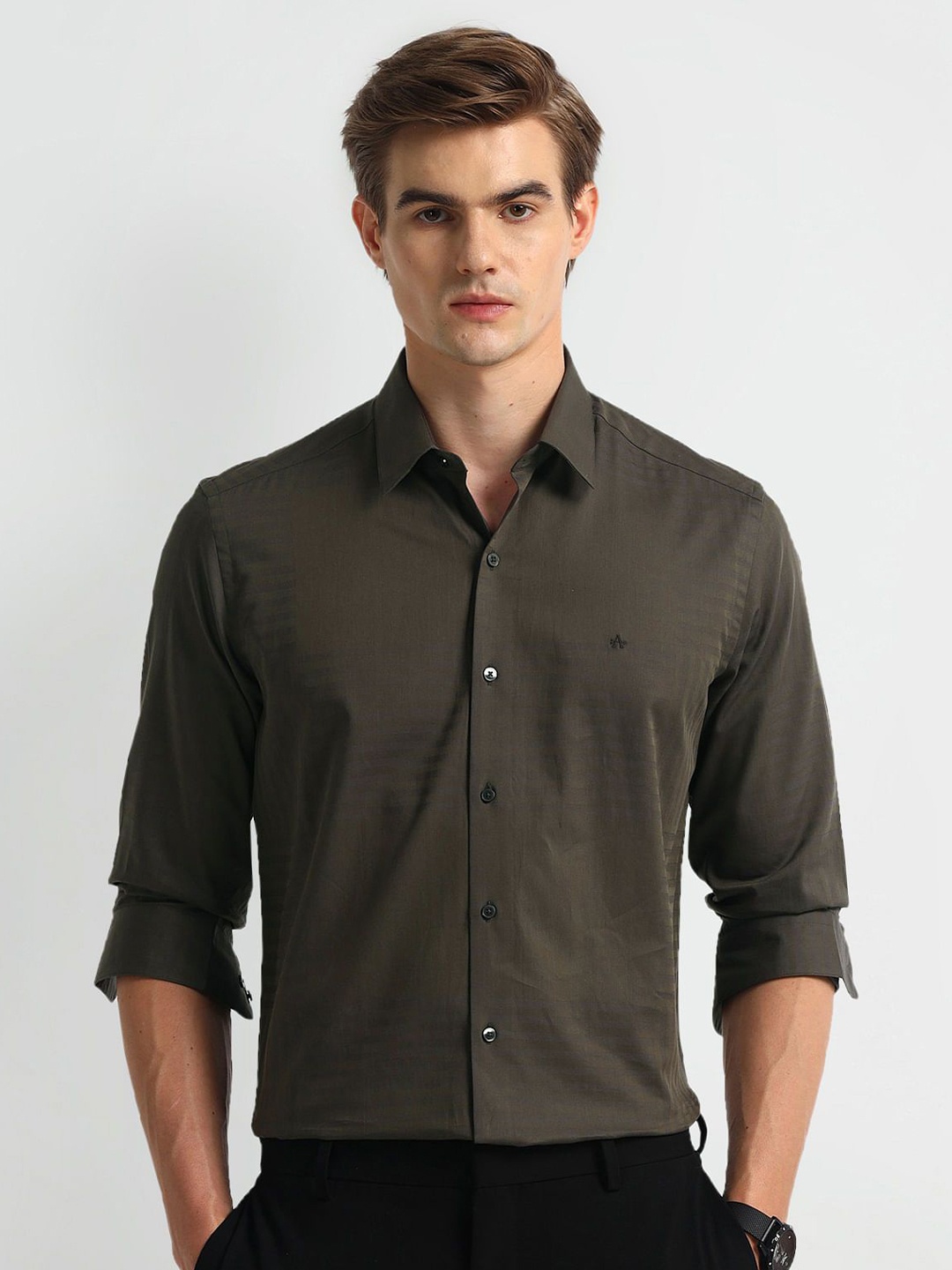 

Arrow Men Classic Spread Collar Solid Cotton Formal Shirt, Green