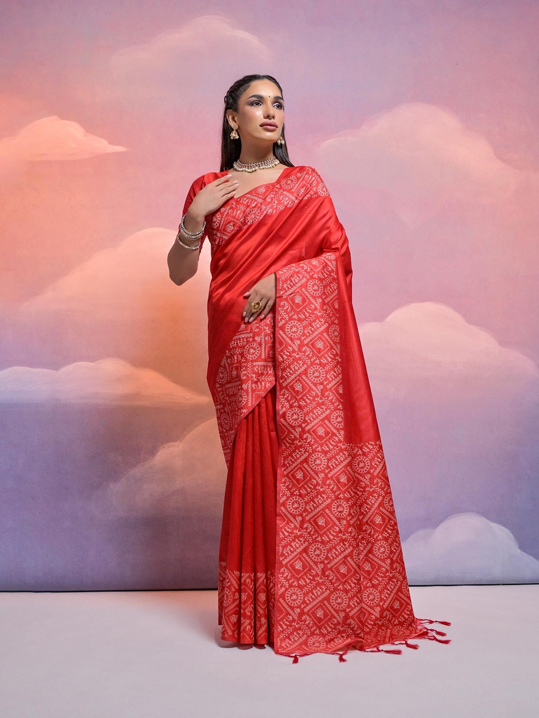 

LeeliPeeri Designer Printed Warli Saree, Red
