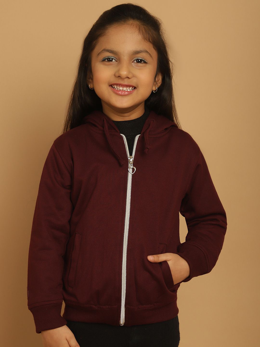 

MINI & MING Girls Solid Hooded Sweatshirt, Maroon