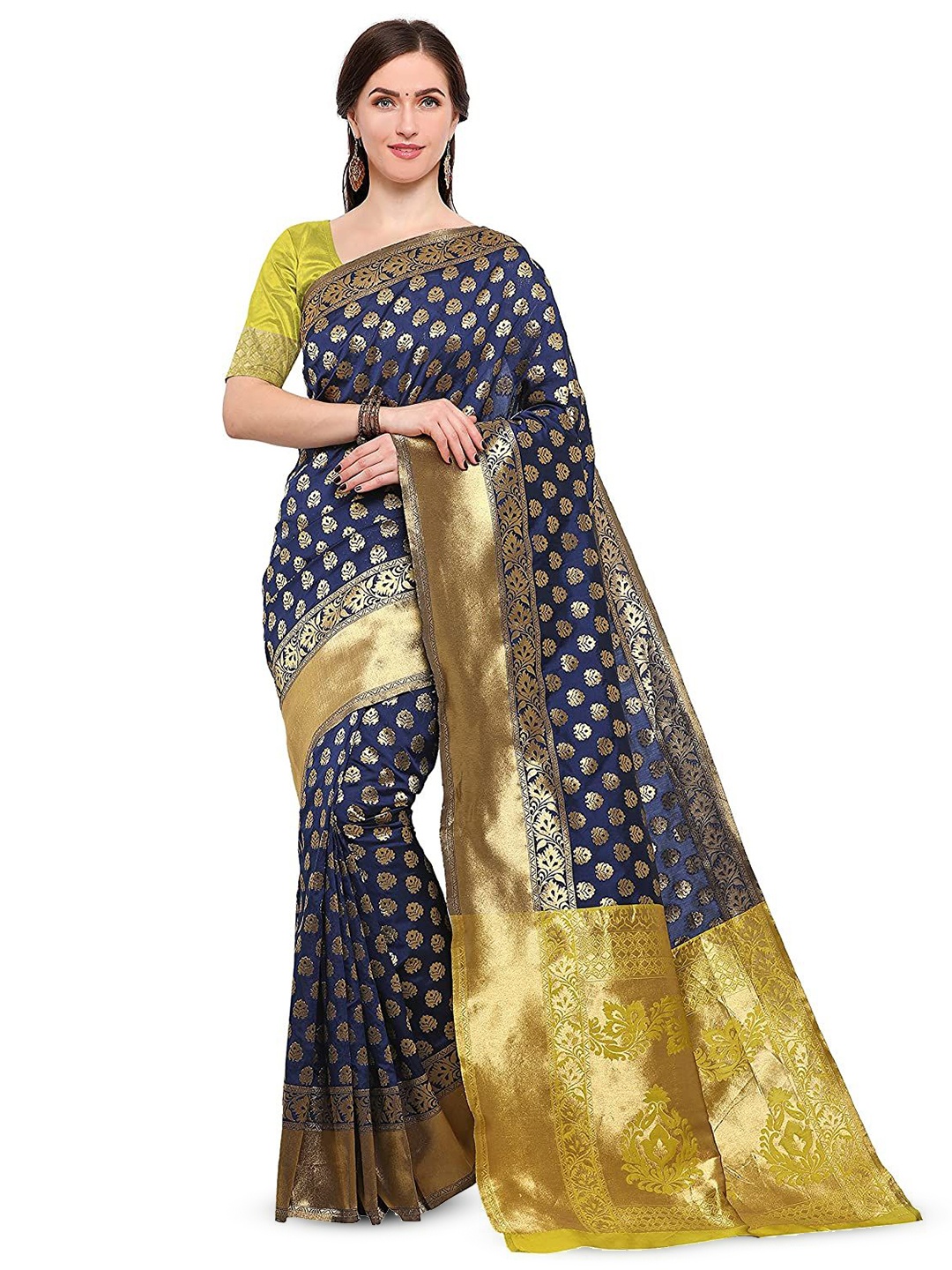 

KIMISHA Woven Design Zari Silk Blend Banarasi Saree, Navy blue