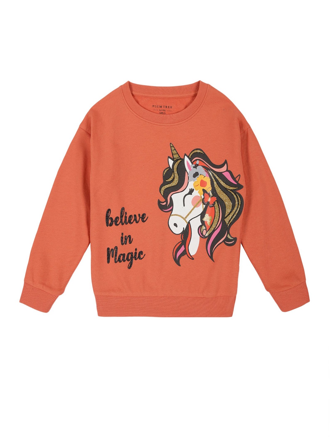 

PLUM TREE Girls Graphic Printed Sweatshirt, Orange