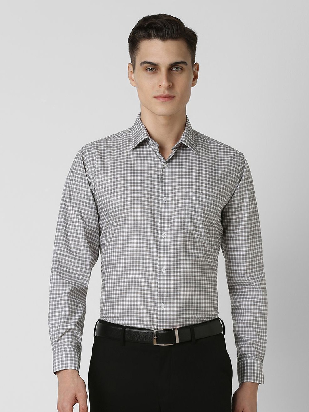 

Van Heusen Men Spread Collar Micro Checked Cotton Formal Shirt, Grey