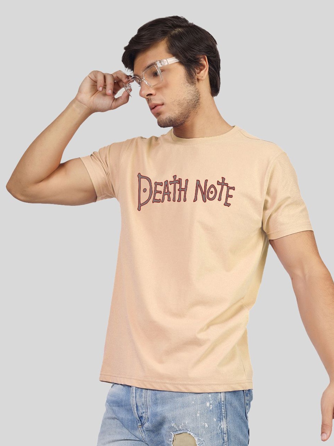 

Greylongg Men Typography Printed Round Neck Cotton T-Shirt, Beige