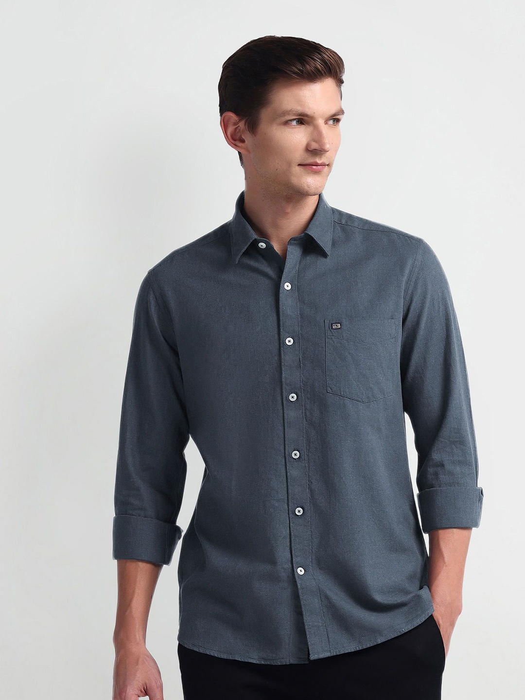 

Arrow Sport Men Smart Spread Collar Solid Cotton Slim Fit Casual Shirt, Blue