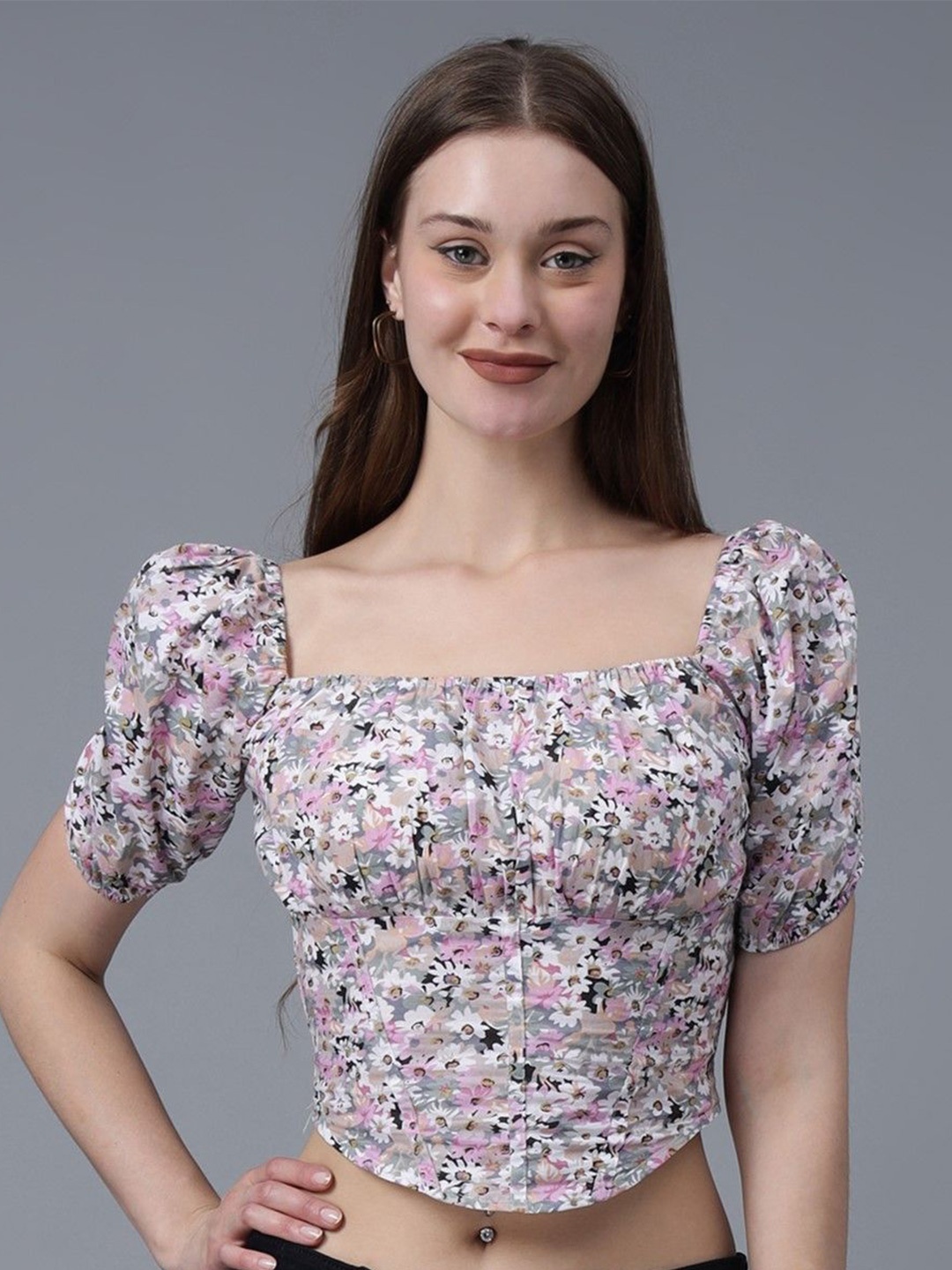 

ELYRAA Women Floral Printed Square Neck Cotton Top, Multi