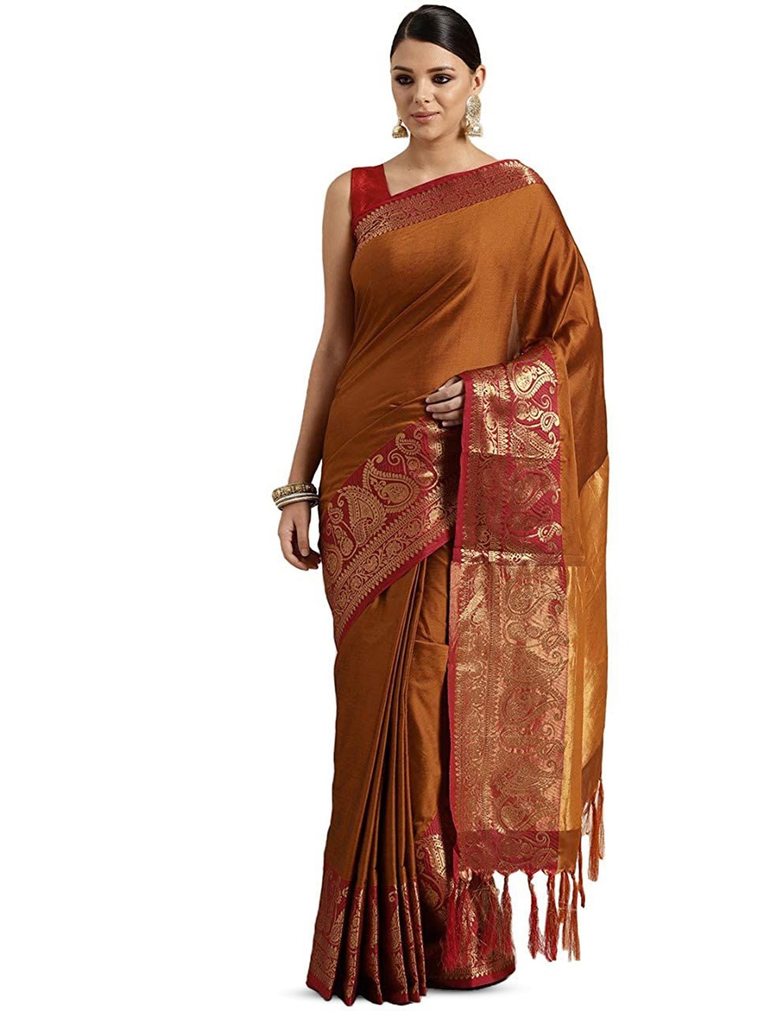 

KIMISHA Zari Silk Cotton Kanjeevaram Saree, Mustard