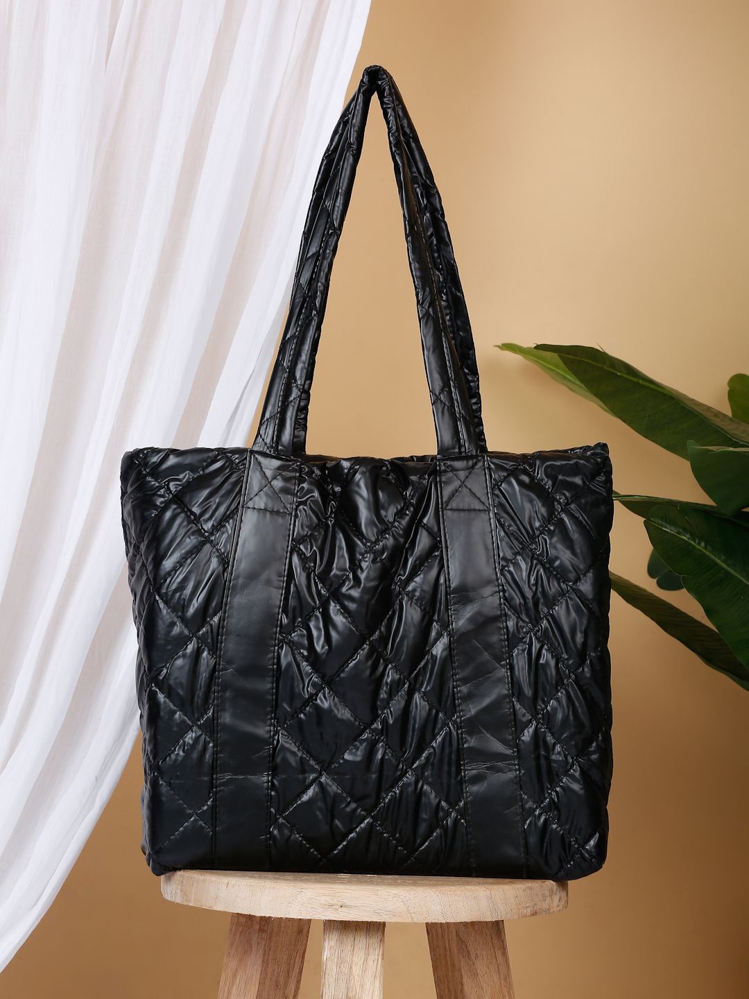 

Apsis Textured PU Structured Shoulder Bag with Quilted, Black