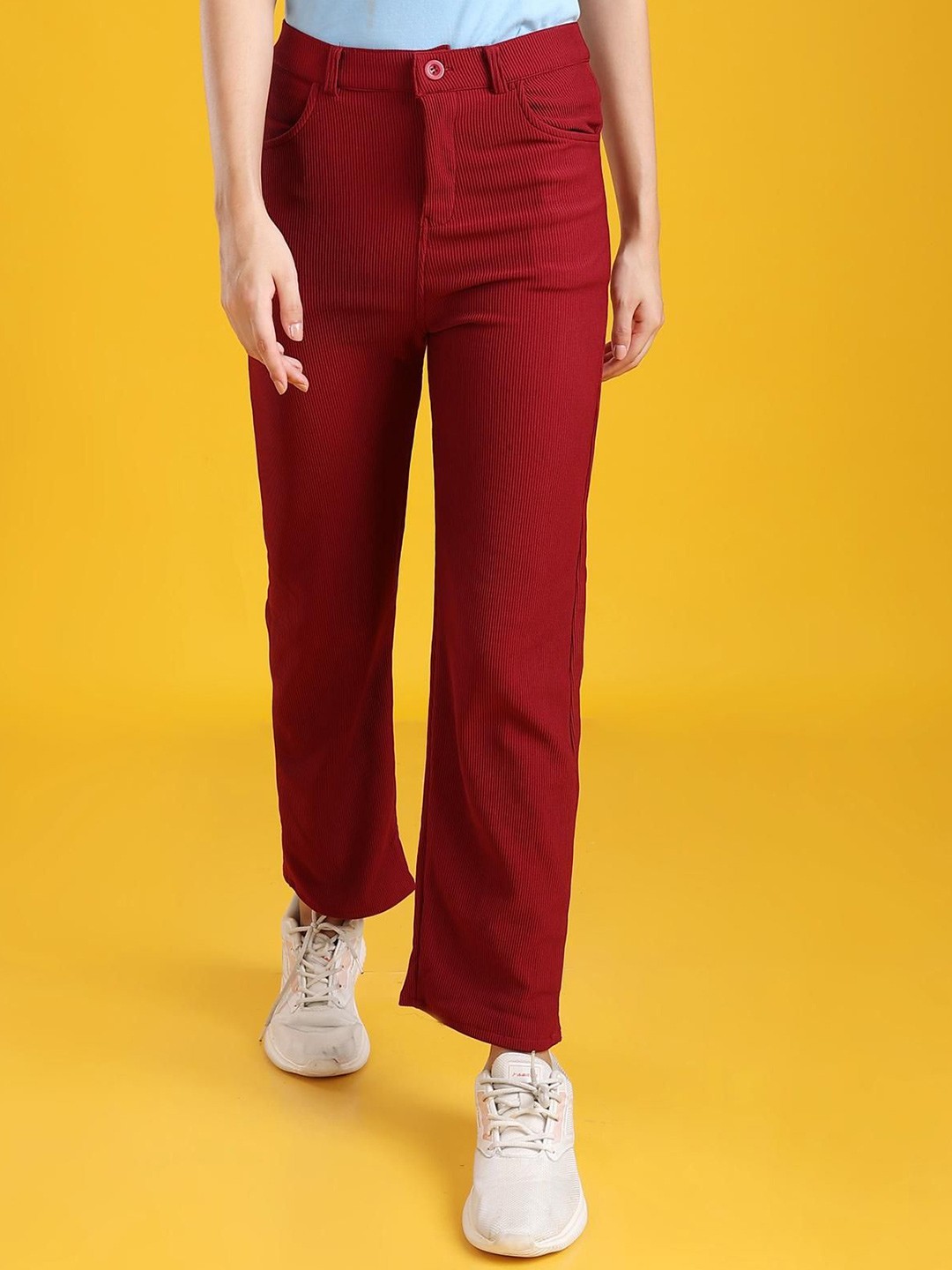 

The Dance Bible Women Relaxed Straight Fit Easy Wash Trousers, Maroon